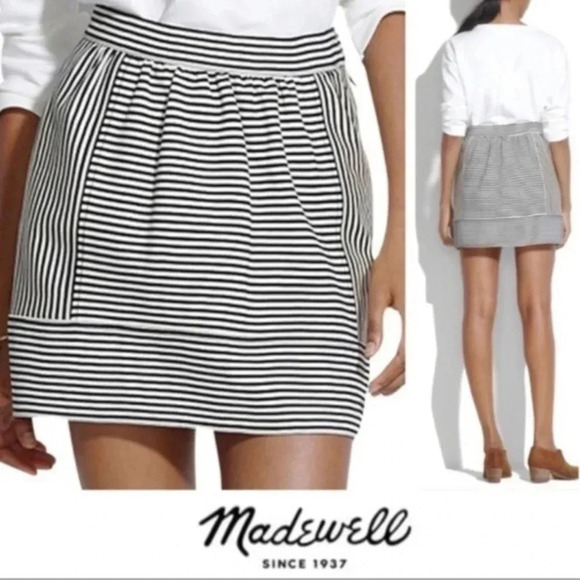 Madewell | Swivel Ponte | Classic Stripe Preppy Coastal Mini Skirt Size 0 XS XXS - Picture 1 of 6